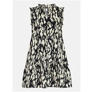 Black Cream Abstract‎ Print Dress Tiered Flutter Sleeve M NWT Summer Spring thumbnail 4