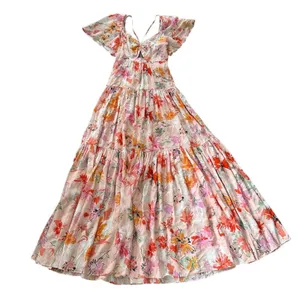 NEW Tanya Taylor Floral Silk Maxi Dress Pink thumbnail 4