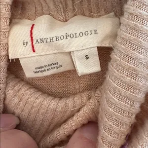 Anthropologie Beige Ribbed‎ Knit Turtleneck Sweater Dress size S EUC thumbnail 4