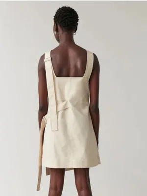 COS Asymmetrical Cream Strap Wrap Pinafore Cotton Dress thumbnail 2
