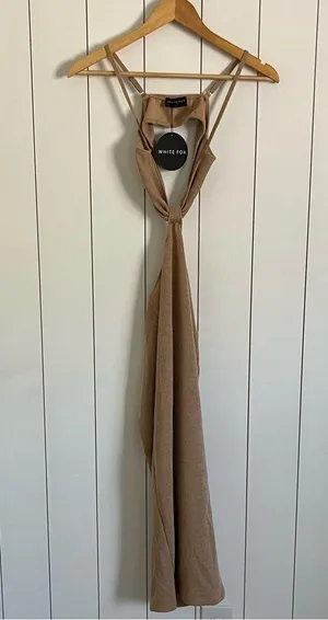 White Fox Taking Sides Midi Dress in Beige thumbnail 3