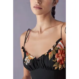 Reformation Dress Womens 12 Black Floral Juliette Tie Strap Ruffle Midi‎ Viscose thumbnail 3