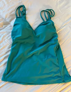 On The Beach Teal Blue Strappy Back Tankini Top Swimsuit Size 10 thumbnail 1