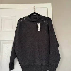 Tahari Metallic Grey Button Detail Viscose Blend Sweater MSRP$88 NWT thumbnail 7