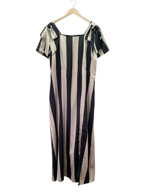 Ivy City Co Marni Dress Sz 1X Black Gold Stripe Satin Bow Midi Retro Party NWT thumbnail 2
