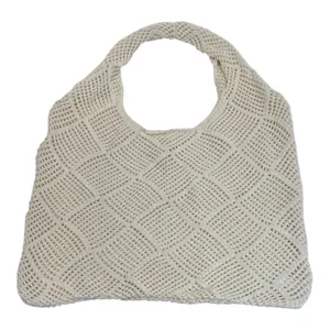 Crochet Mesh Hobo Tote Bag Ivory Cream Knit Beach Bag Boho Summer Shoulder NEW thumbnail 6
