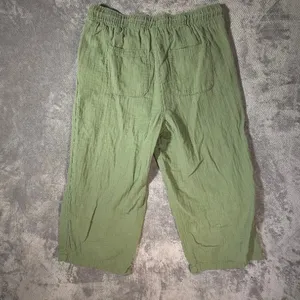 Old Navy XL Green Crinkle Gauze Wide Leg Crop Pants 100% Cotton Lagenlook Goblin thumbnail 14