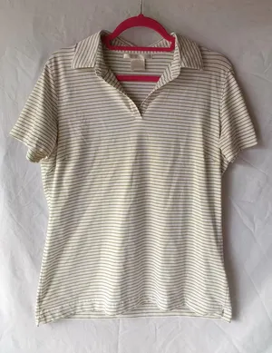 Nike Golf L White with Green Striped V-neck Polo Short Sleeve thumbnail 1