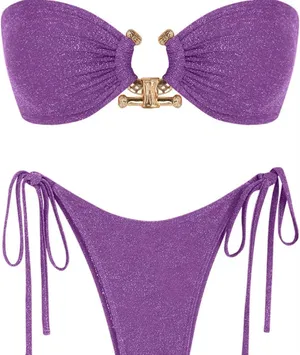 Zaful Purple strapless sparkly bikini set thumbnail 1