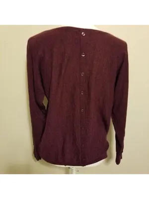 Cynthia Rowley Merino Wool Burgundy Sweater XL Button Back Long Sleeve Lightweig thumbnail 2