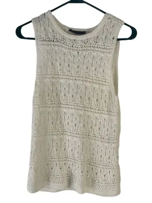 Wyatt Women's Size Medium White Sleeveless Crochet Top Festival Boho‎ Cottage thumbnail 1