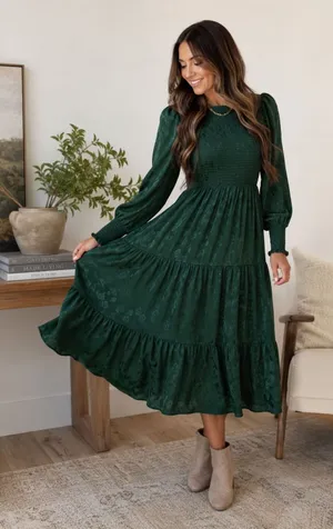 Baltic‎ Born Stockholm Smocked Maxi Dress Dark Green sz XL thumbnail 1