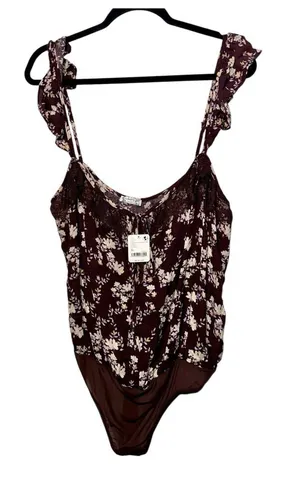 NWT FREE PEOPLE x INTIMATELY FP Take It Away Bodysuit Chocolate Merlot‎ - XL thumbnail 1