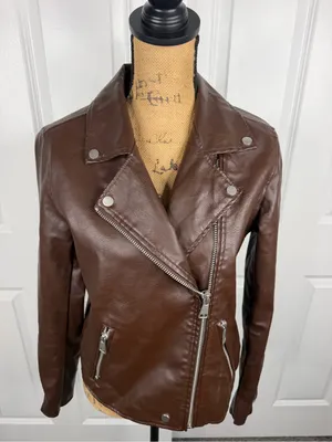 Anthropologie Brown Faux Leather Moto Biker Jacket M NWOT thumbnail 3