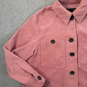 ZARA Women's Small Pink Corduroy Button Front Cropped Shacket Jacket Pockets thumbnail 3