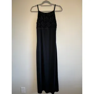 Vintage Y2K Maxi Dress Medium Black Whimsigoth Fairy Hoco Prom High Neck Stretch thumbnail 3