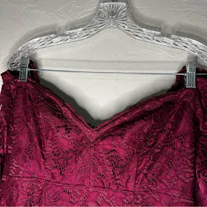 Maniju Burgundy Lace Floral Long Sleeve Off Shoulder Sweetheart‎ Maxi Dress thumbnail 8