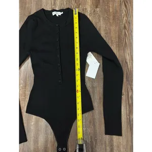 NWT Good American Black Henley Button-down Ribbed Bodysuit Size 1/Small Preppy thumbnail 6