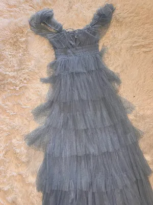 NEW Petal & Pup Belle Swiss Dot Tulle Tiered Maxi Blue Dress sz M thumbnail 5