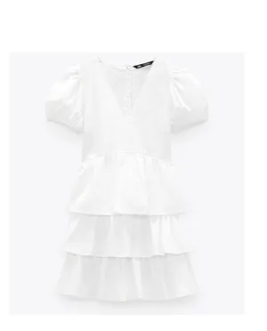 ZARA White Tiered Mini Dress thumbnail 10