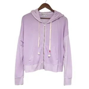 WILDFOX Hoodie Cropped Jacket‎ Large Purple Embroidered Flowers Zip Front Pastel thumbnail 3