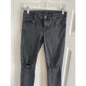 J Brand Low Rise Crop Skinny Womens Size 25 Black Mercy Distressed Jeans Edgy thumbnail 3