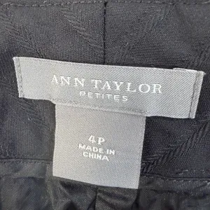 Ann Taylor Petites 4P Black Pinstripe Wide Leg Cuffed Dress Pants Virgin Wool thumbnail 4