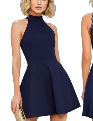 Lulu's Hometown Girl Skate Dress‎ Lapas Blue Halter SMALL Feminine Romantic thumbnail 1