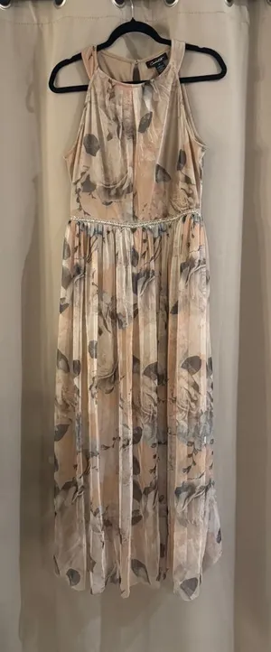 Candalite Blush and Gray Floral Halter Maxi Dress thumbnail 1
