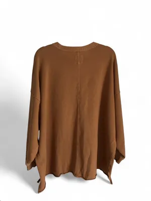 Aerie Oversized Crewneck Sweater Raw Hem Rusty Brown Soft Cozy Lounge Top Sz L thumbnail 2