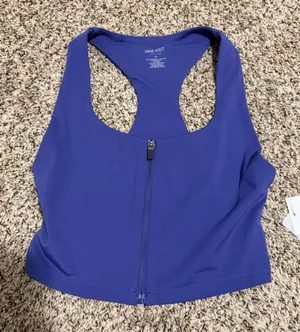 Nine West Active Women Purple Front Zip Racerback Sports Bra Crop Top Medium NEW thumbnail 1