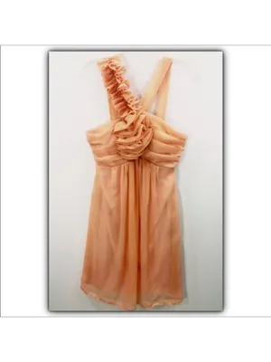 Mystic frilly ruffle trim shoulder sheer peach overlay cocktail dress size large thumbnail 3