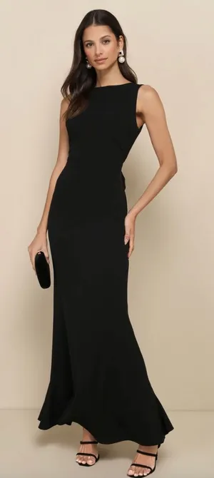 Lulus Exquisite Refinement Black Backless Bow Ruffled Maxi Dress Formal XS NWT thumbnail 1