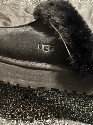 Womens sz6 UGG Disquette Platform Slippers Black Suede Shearling Fur Slides thumbnail 5