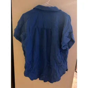 Caslon Women Blue Double Gauze Cotton Short Sleeve Button Up Shirt Large thumbnail 4