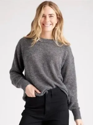 Quince Baby Alpaca-Wool‎ Diamond Stitch Crew Sweater in Charcoal Gray Size XS thumbnail 1