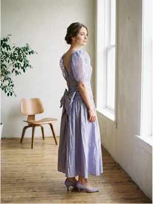 Vintage 80s Lavender Taffeta Lace Midi Prom Dress ILGWU 14 thumbnail 2