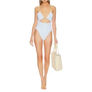 L*Space White Blue Plaid Ocean Charm Rizzo Cut Out One Piece in Powder Blue L thumbnail 7