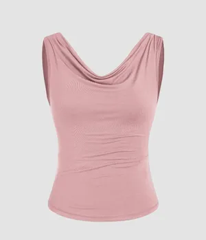 Cider Pink Solid Cowl Neck Tank Top thumbnail 1