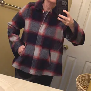 Gap Plaid Wool Blend Swing Coat Girls XXL Navy Red Grey Zip Snap Jacket New thumbnail 12