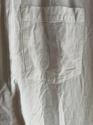 ZARA Pants Linen Wide-Leg White embroidered size 2 thumbnail 9