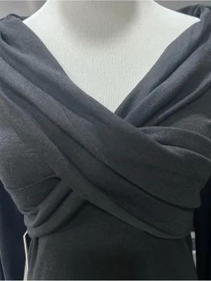 Babaton Aritzia Black Wrap Front Long Sleeve Top Size Large NWT Lyocell Wool thumbnail 7