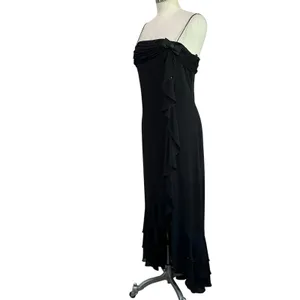 Y2k DressBarn Collection Black Ruffled‎ Bow Sequin Asymmetric Maxi Dress Sz 10 thumbnail 2
