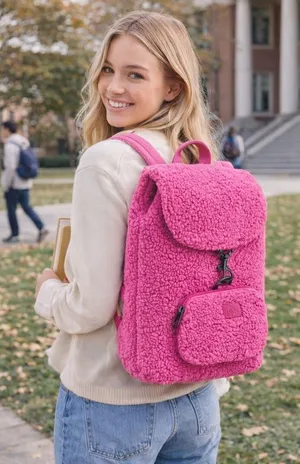 NWT UGG Inara Medium Faux-Sherpa Backpack UGGfluff Fuchsia Pink thumbnail 1