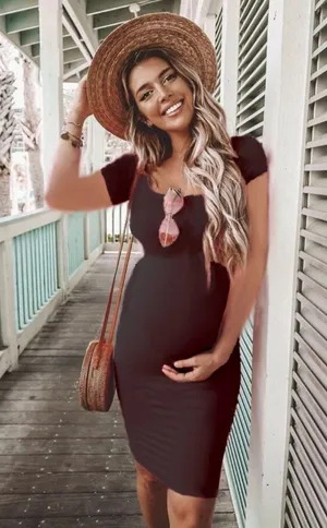 Boutique Black Maternity Short Sleeve Cuff Sleeve Ruched Bodycon Dress thumbnail 1