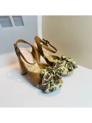 Vintage CROWN women’s wood platform heels "miss america" floral fabric bow Sz 7M thumbnail 4