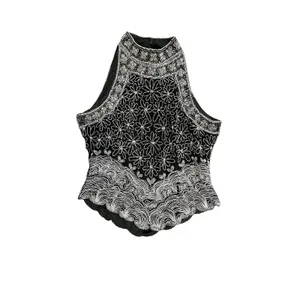 Vintage Adrianna Papell Boutique Evening Floral Silk Beaded Halter Top m Black thumbnail 3