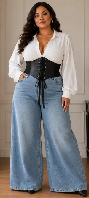 Plus Size Black Vintage‎ Style Lace Up Faux Leather Elastic Back Closure Waist thumbnail 1