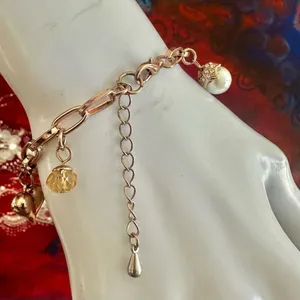 Rose Gold-Tone Charm Bracelet with Hearts, faux Pearl & Carved Rose thumbnail 6