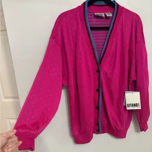 NEW Deadstock 80s Gitano Sweatshirt Cardigan in Pink - Size L thumbnail 6